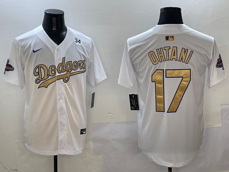 Men Los Angeles Dodgers #17 Ohtani White Champion gold character 2025 Nike MLB Jersey style 22->los angeles dodgers->MLB Jersey
